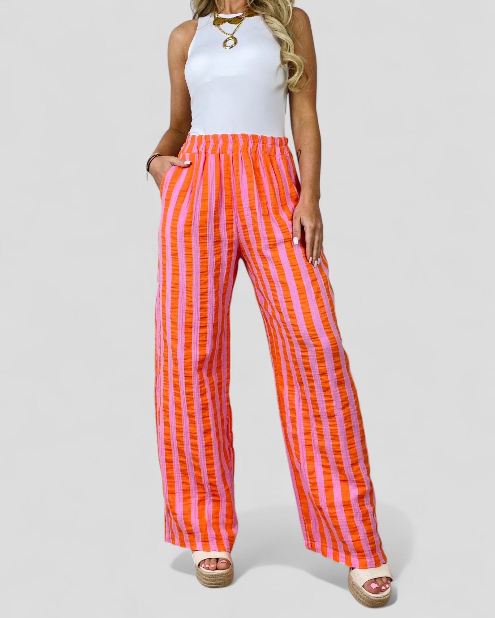 Soleil Nomade | Pantalon Léger à Rayures Style Vacances